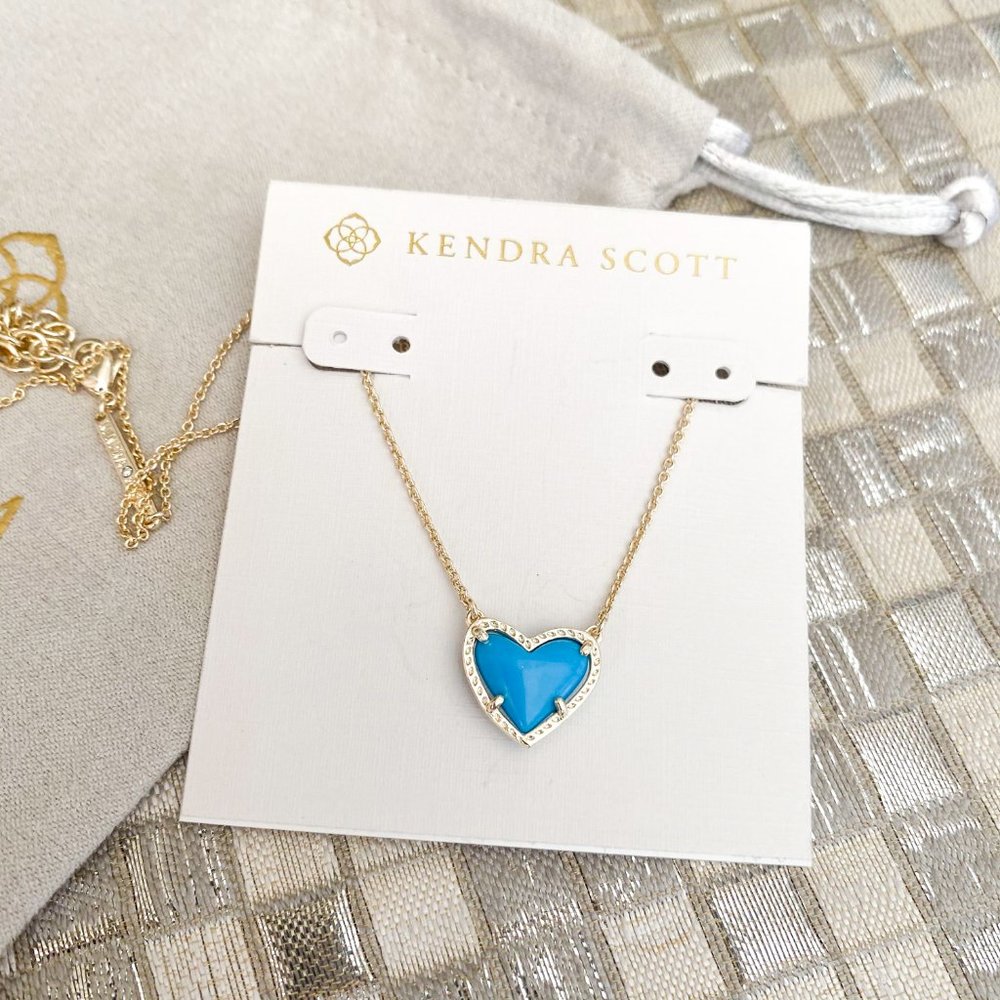 Kendra Scott Ari Heart Necklace Gold Turquoise